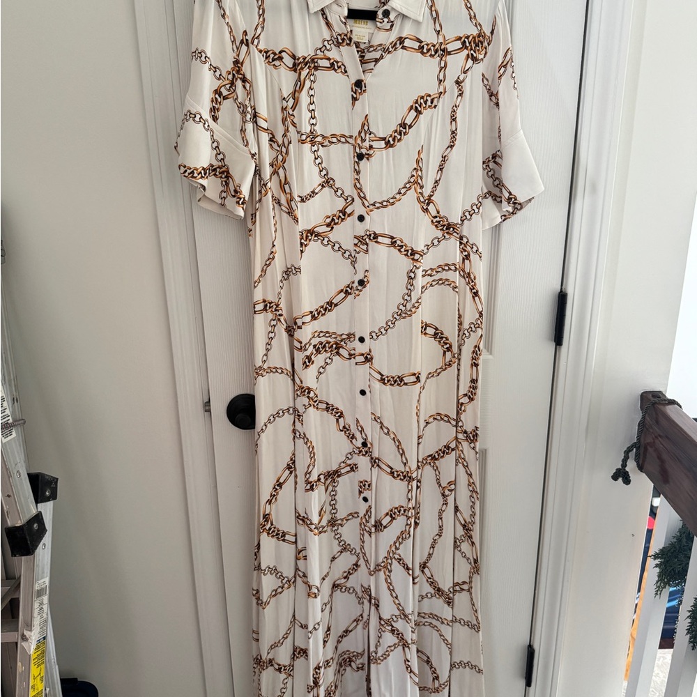 Anthropologie Chain Pattern Maxi Dress - Cream and Brown